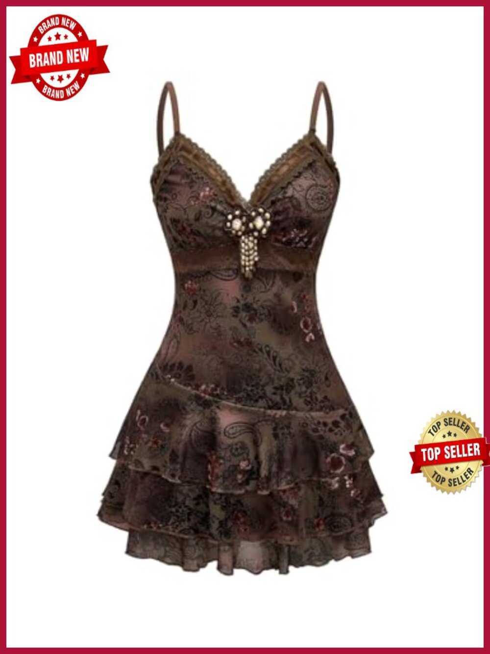 Verdusa Y2K Boho Beaded Lace Paisley Bodycon Mini Dress